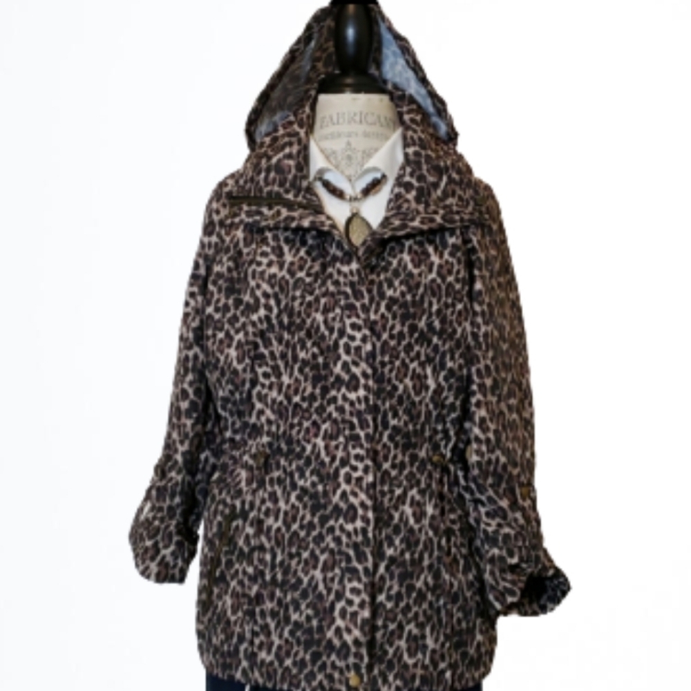 JM Collection Leopard Print Windbreaker